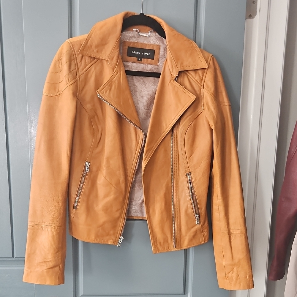 Black Rivet Tan Leather Jacket